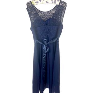 Bery Love navy blue high low floral lace chiffon sleeveless dress sz 2XL